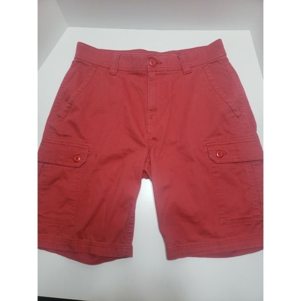St.‎ Johns Bay Red Flat Front Cargo Shorts Size 32 Comfort Stretch - Inseam 9.5